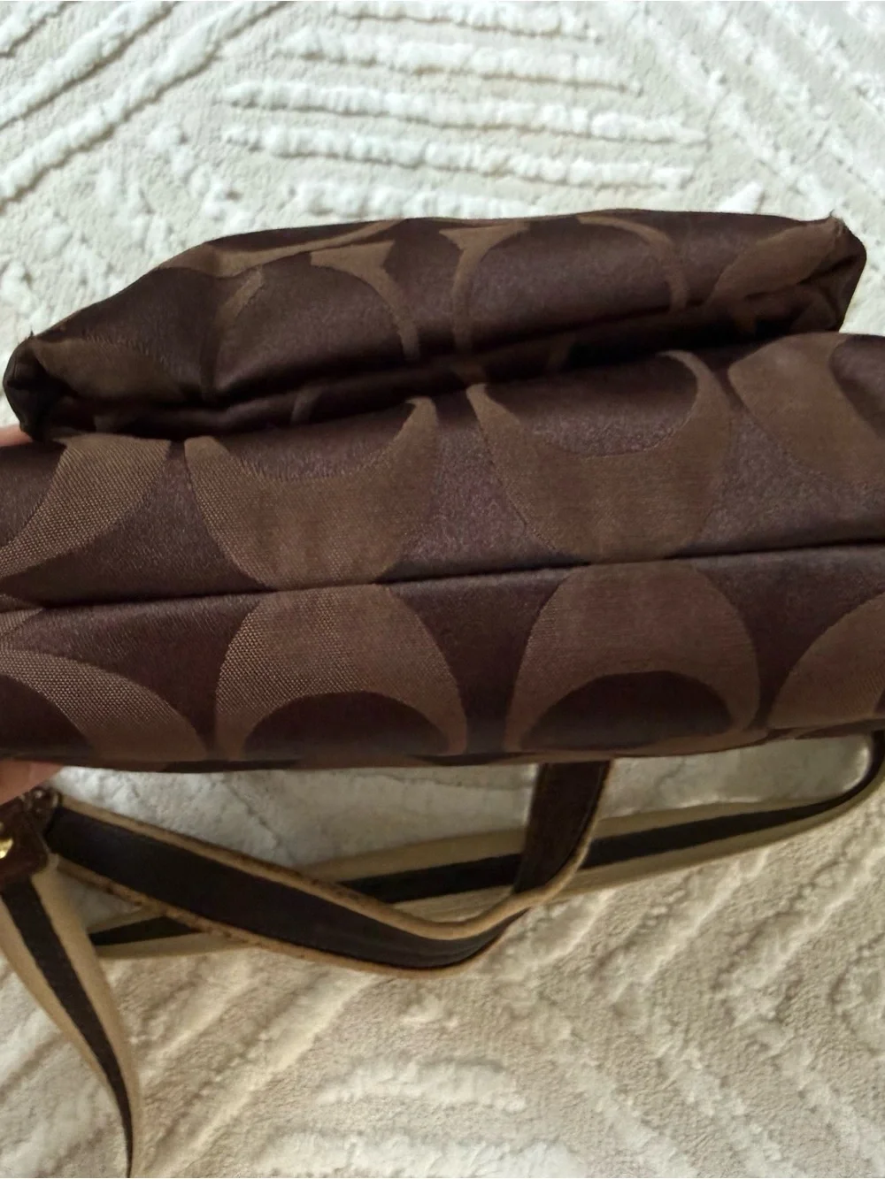 Vintage Y2K Coach Brown Signature Monogram Shoulder Bag with Beige Strap